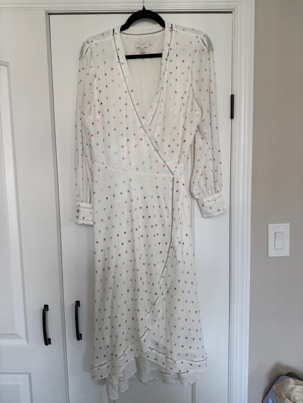 Ted Baker White Wrap Midi Dress with Multicolor Dot Print